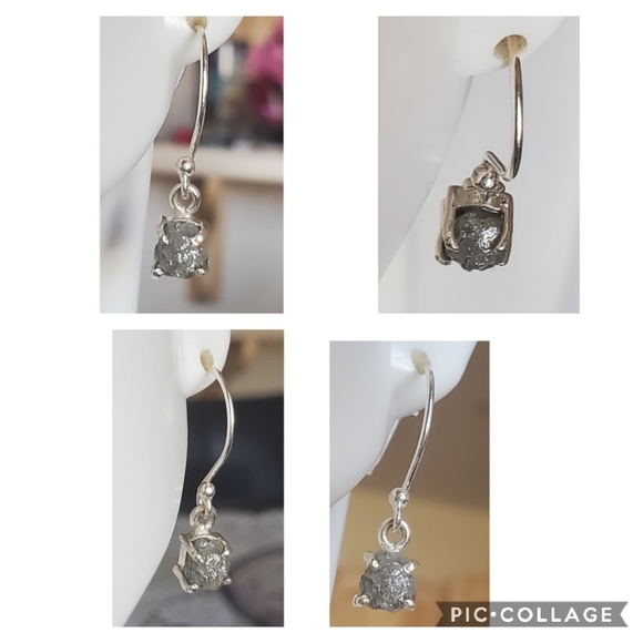 Genuine Rough Diamond (Round) Hook Earrings - Picture 2 of 6